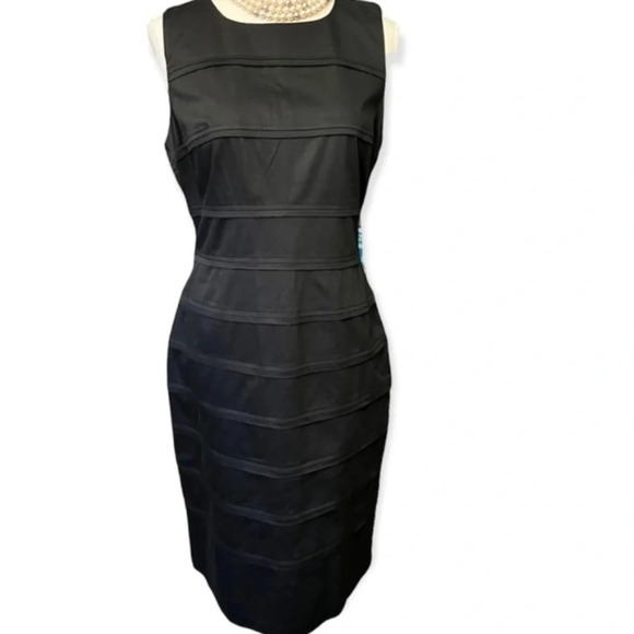Calvin Klein Black Classic Sheath Sleeveless Dress With Horizontal Pleating 6 - Picture 1 of 5